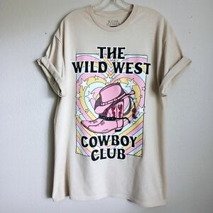 Wild West Cowboy Club Western Graphic Tee Womens Size Large Cowgirl Rodeo